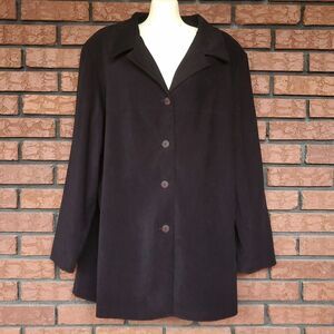 Vintage Faux Suede Jacket Womens 18 Black Lightweight Button Front Inclinations